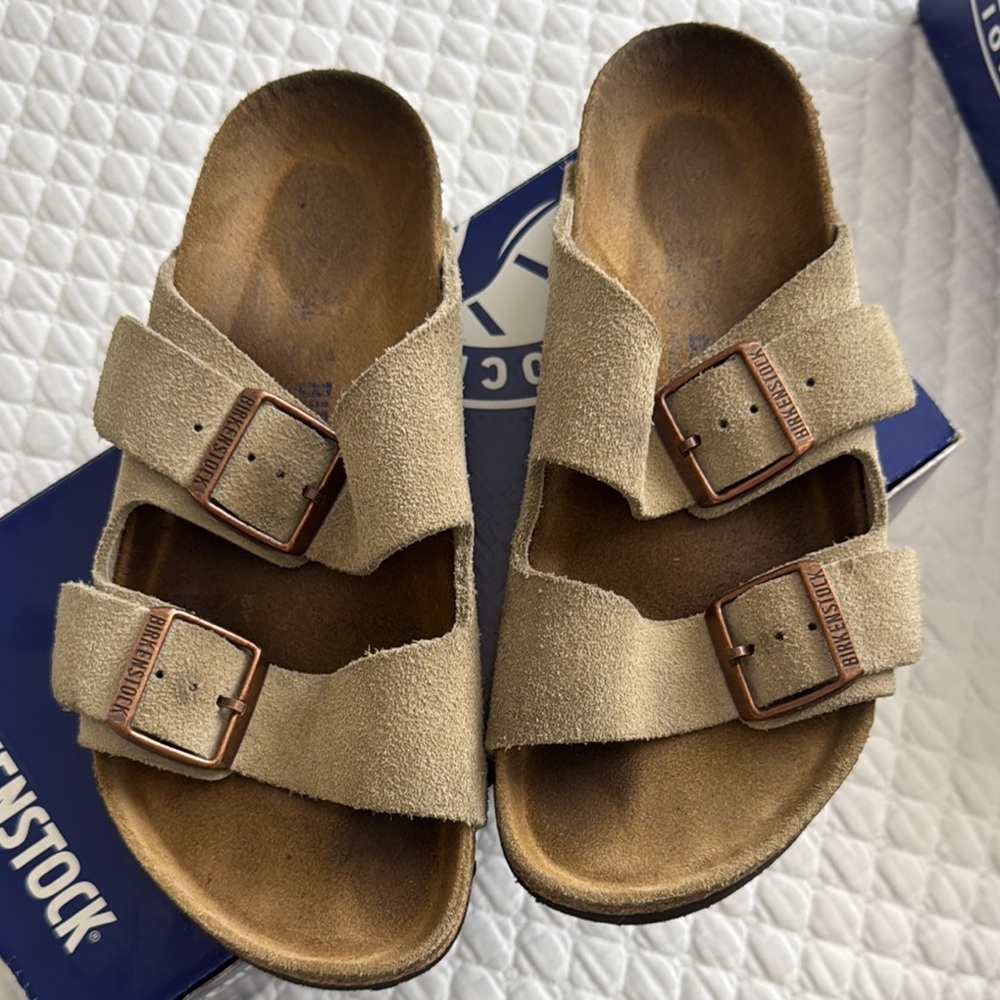 Birkenstock Kids Suede Two-Strap Sandals in Light Brown